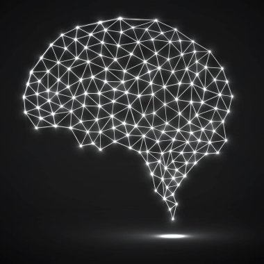 Parlak noktalar ve çizgiler, ağ bağlantıları ile soyut poligonal beyin