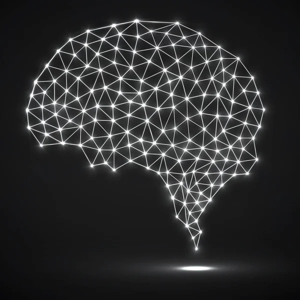 Parlak noktalar ve çizgiler, ağ bağlantıları ile soyut poligonal beyin