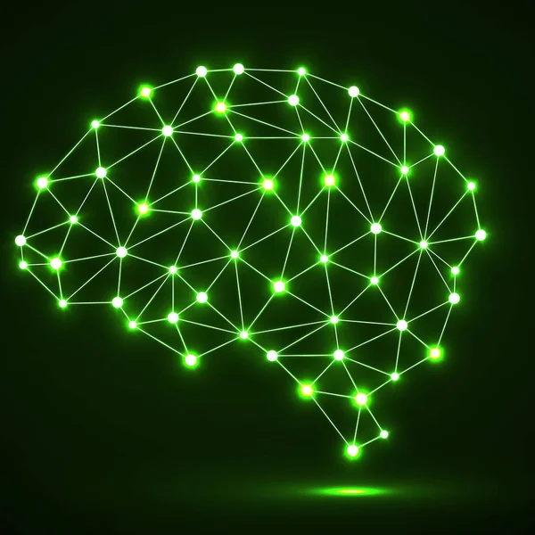 Parlak noktalar ve çizgiler, ağ bağlantıları ile soyut poligonal beyin