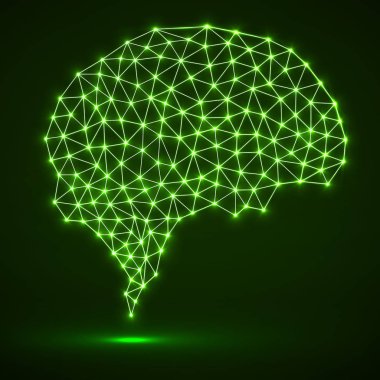 Parlak noktalar ve çizgiler, ağ bağlantıları ile soyut poligonal beyin