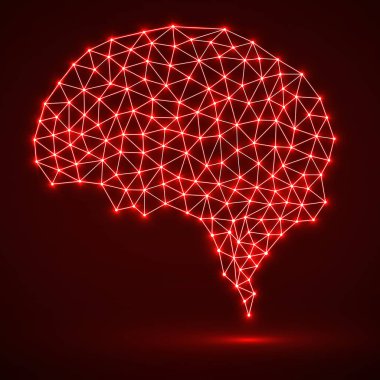Parlak noktalar ve çizgiler, ağ bağlantıları ile soyut poligonal beyin