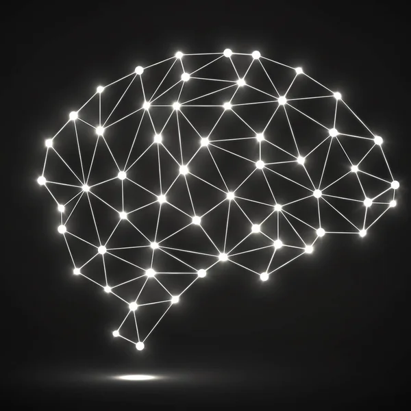 Parlak noktalar ve çizgiler, ağ bağlantıları ile soyut poligonal beyin