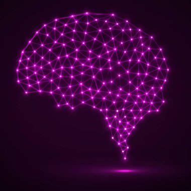 Parlak noktalar ve çizgiler, ağ bağlantıları ile soyut poligonal beyin