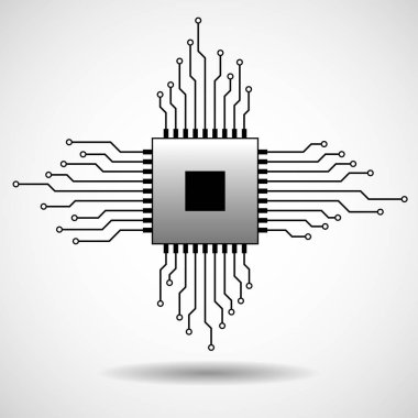 CPU. Mikroişlemci. Mikroçip. Devre kartı. Vektör simgesi
