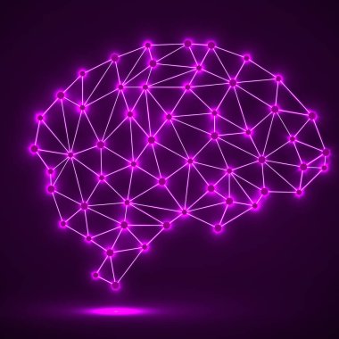 Parlak noktalar ve çizgiler, ağ bağlantıları ile soyut poligonal beyin