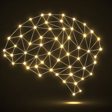Parlak noktalar ve çizgiler, ağ bağlantıları ile soyut poligonal beyin
