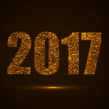 Mutlu yeni yıl 2017 metin tasarım parlayan parçacıkları ile