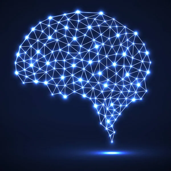 Parlak noktalar ve çizgiler, ağ bağlantıları ile soyut poligonal beyin