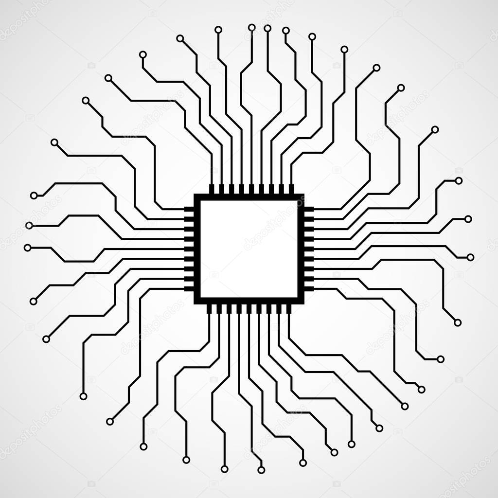 Abstract Cpu. Microprocessor. Microchip. Circuit board. Vector