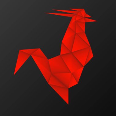 Soyut kırmızı horoz poligonal tarzı. Çin yeni yıl 2017 sembolü