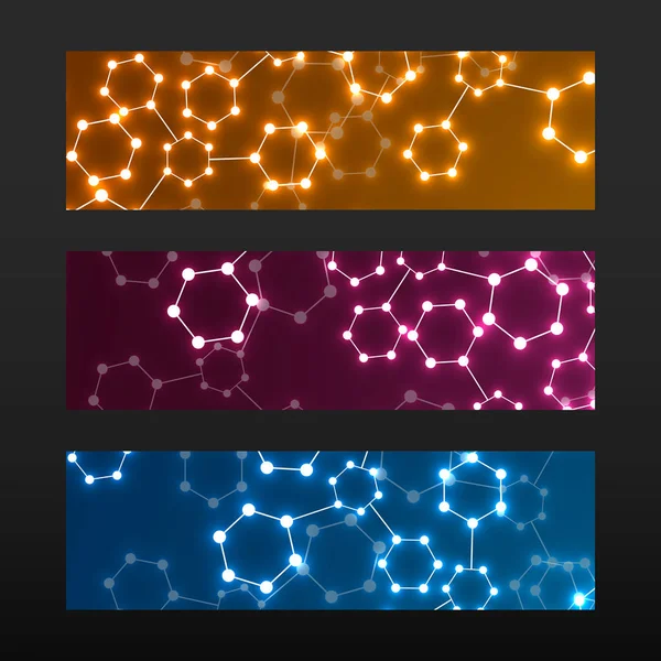 Banner met Dna. Molecuul structuur gloeiende achtergrond — Stockvector