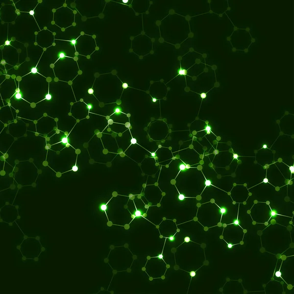 Moléculas hexagonales de neón abstractas, estructura molecular del ADN, fondo geométrico — Archivo Imágenes Vectoriales