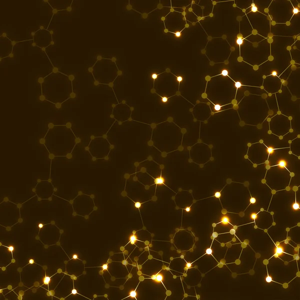 Abstrakcja neon sześciokątne cząsteczek, strukturę molekularną DNA, tło geometrycznych — Wektor stockowy