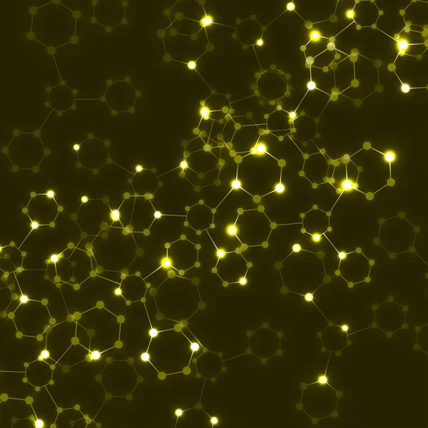 ネオン六角形の分子、Dna、幾何学的な背景の分子構造を抽象化します。 — ストックベクタ