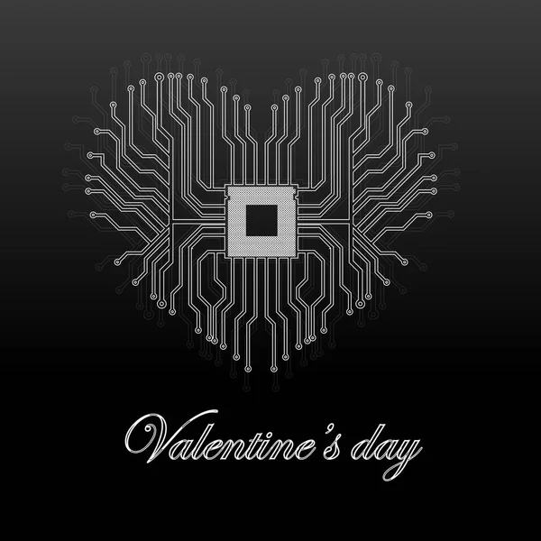 抽象的な電子の基板の技術背景ハートの形。幸せなバレンタインデー — ストックベクタ