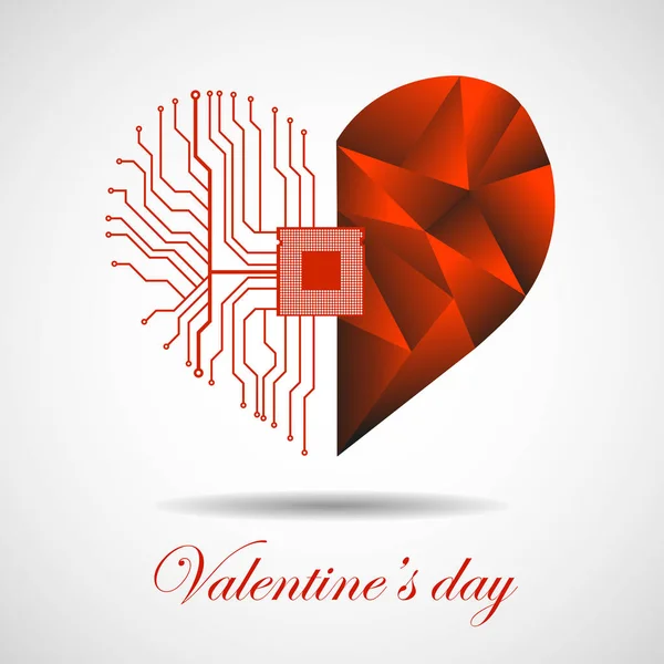 Abstrakte elektronische Leiterplatte in Herzform, technischer Hintergrund. Glücklicher Valentinstag — Stockvektor