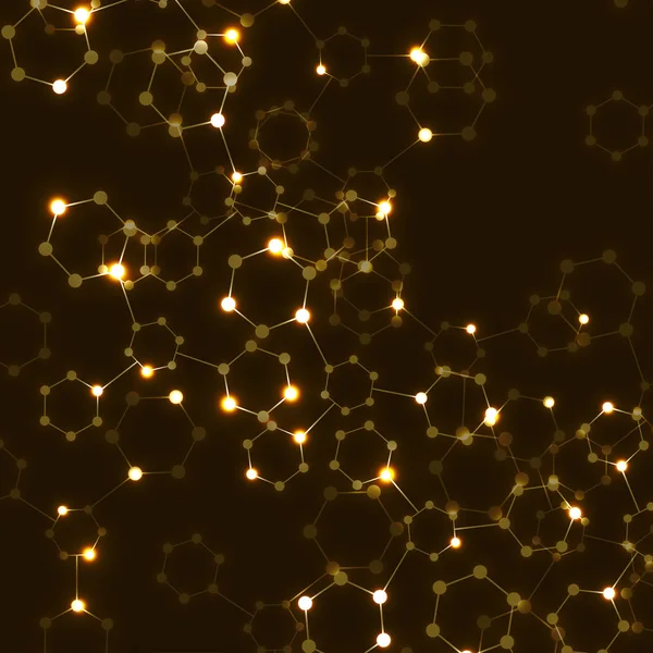 Moléculas hexagonales de neón abstractas, estructura molecular del ADN, fondo geométrico — Vector de stock