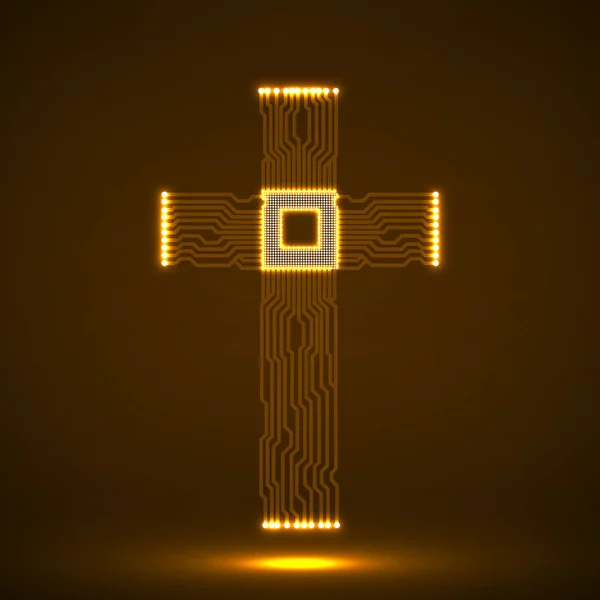 Анотація електронної плати у формі хреста з cpu. Християнський символ. Векторні — стоковий вектор