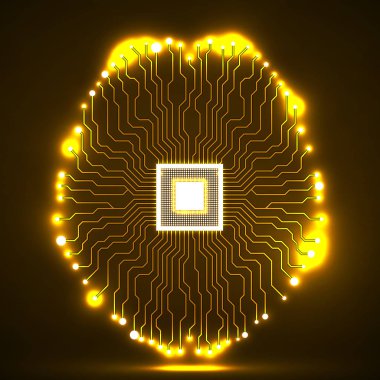 Neon beyin. CPU. Devre kartı. Soyut teknolojik altyapı