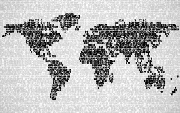 Mapa do mundo abstrato com letras do alfabeto inglês. Fundo vetorial —  Vetores de Stock