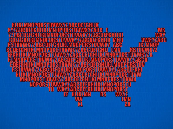 Mapa abstracto de Estados Unidos con letras del alfabeto inglés. Fondo vectorial — Vector de stock