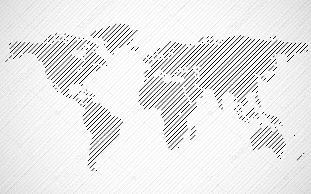 Abstract World map with lines. World stripes map. Vector