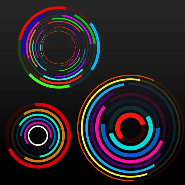 Fondo abstracto de círculos coloridos con líneas, telón de fondo de la tecnología, formas geométricas — Vector de stock