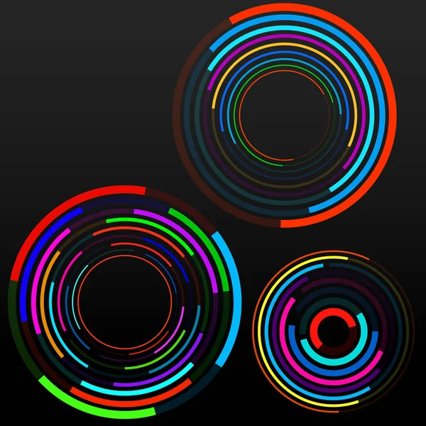 Fundo abstrato de círculos coloridos com linhas, pano de fundo de tecnologia, formas geométricas — Vetor de Stock