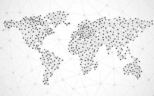 Mapa do mundo poligonal abstrato com pontos e linhas, conexões de rede — Vetor de Stock