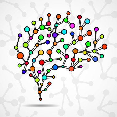 Soyut beyin insan, renkli moleküler yapısı. Vektör