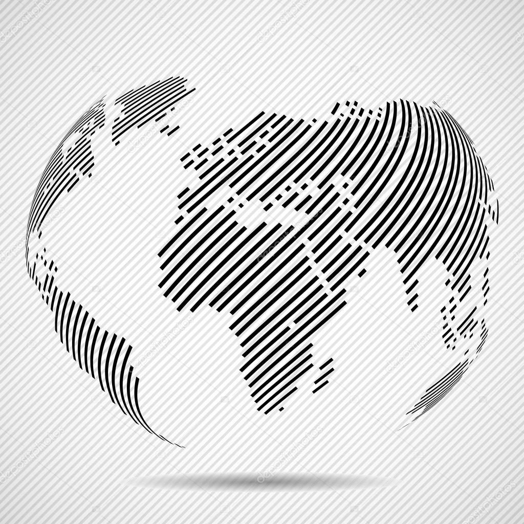 Abstract globe earth of with lines. World stripes map. Vector