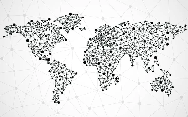 Abstracte veelhoekige wereldkaart met stippen en lijnen, netwerkverbindingen — Stockvector