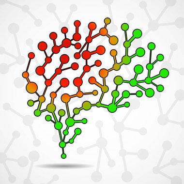 Soyut beyin insan, renkli moleküler yapısı. Vektör