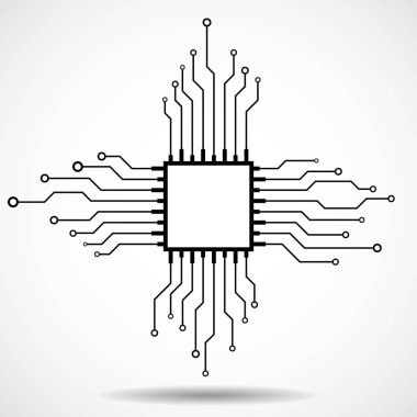CPU. Mikroişlemci. Mikroçip. Devre kartı. Vektör çizim