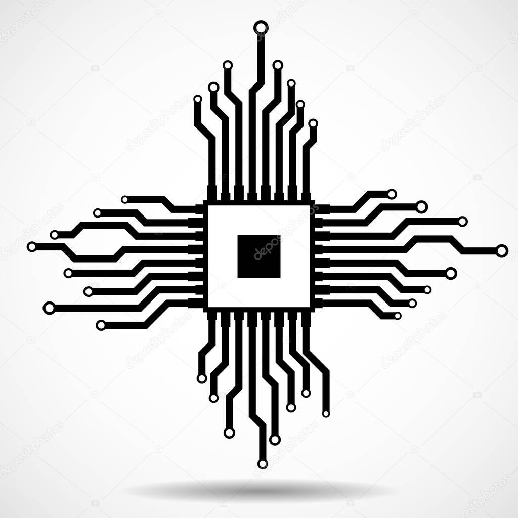 Cpu. Microprocessor. Microchip. Circuit board. Vector illustration