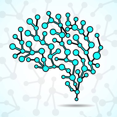 Soyut beyin insan, renkli moleküler yapısı. Vektör