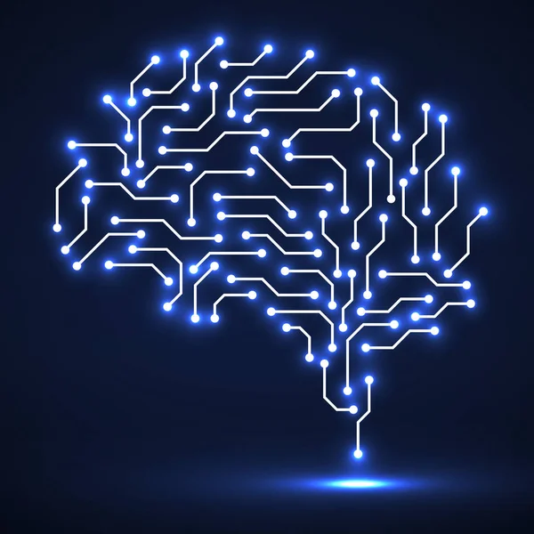 Cerveau néon technologique. Circuit. Fond vectoriel abstrait — Image vectorielle