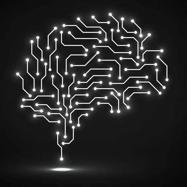 Technologisches Neon-Gehirn. Leiterplatte. Abstrakter Vektorhintergrund — Stockvektor