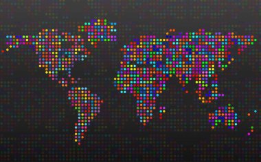 Renkli noktalar üzerinden soyut Dünya Haritası. Vektör çizim. EPS 10