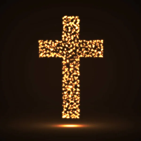 Cruz abstrata de partículas brilhantes, símbolo cristão, signo abstrato —  Vetores de Stock