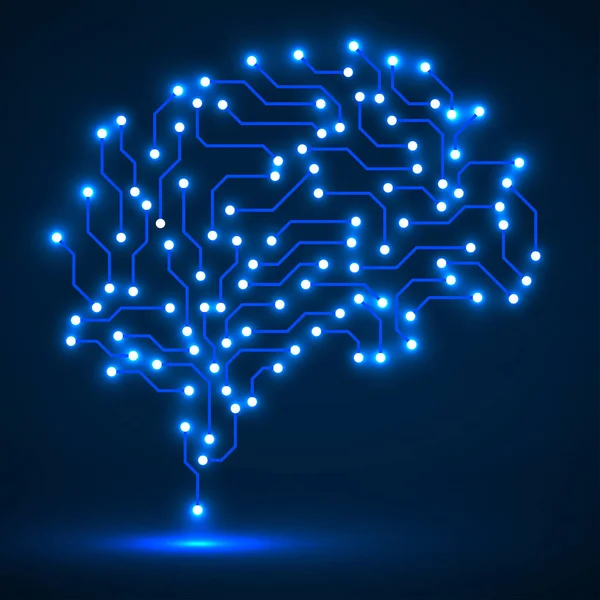 Cerveau néon technologique. Circuit. Fond vectoriel abstrait — Image vectorielle