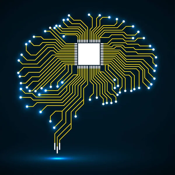 Cervello luminoso tecnologico astratto. Cpu. Circuito. Illustrazione vettoriale. Eps 10 — Vettoriale Stock