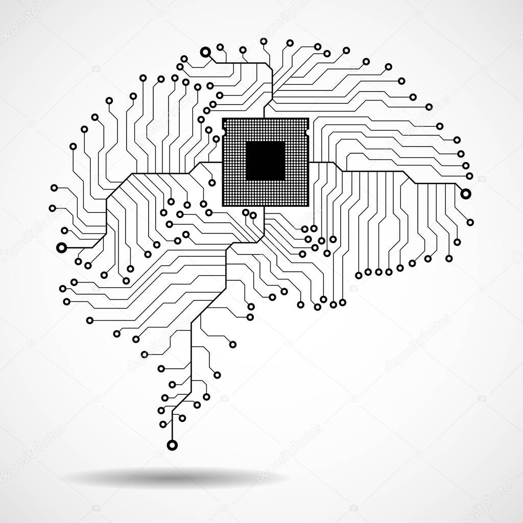 Abstract technological brain. Cpu. Circuit board. Vector illustration. Eps 10