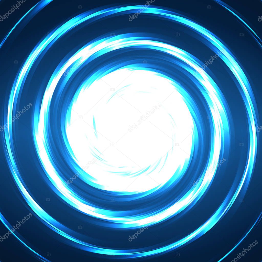 Abstract technology circles, glowing spiral, neon style