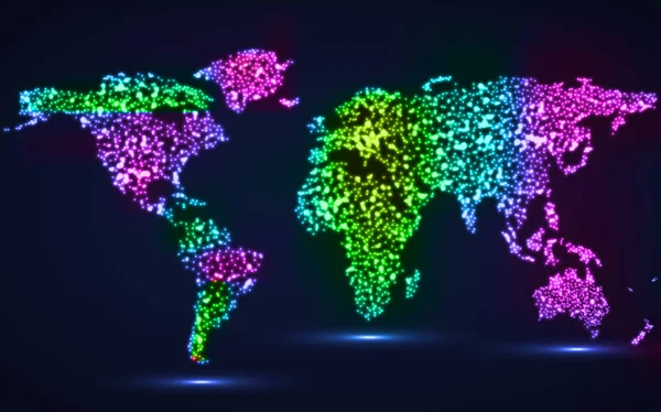 Abstrakta Världskarta över glödande partiklar. Vektorillustration. Eps10 — Stock vektor