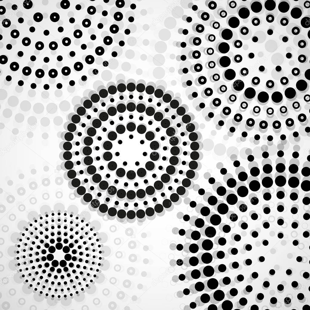 Abstract background with dotted circles. Dots in circular form. Vector design backdrop