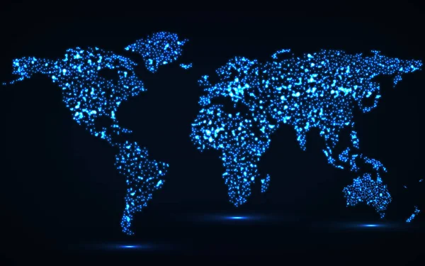 Mapa do mundo abstrato de partículas brilhantes. Vetor —  Vetores de Stock