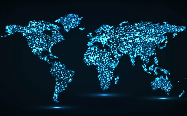 Абстрактная карта мира светящихся частиц. Вектор — стоковый вектор