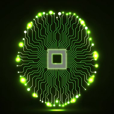 Neon beyin. CPU. Devre kartı. Soyut teknolojik altyapı