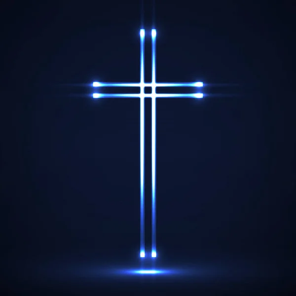 Gloeiende christelijke kruis. Religieus symbool. Vector teken — Stockvector